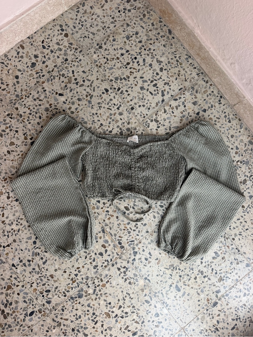 Smocked Olive Green Off-Shoulder Crop Top